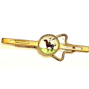Vintage REPOG Horse Polo Mallet Tie Clip Mens Gold or Brass Tone Metal Tie Clasp